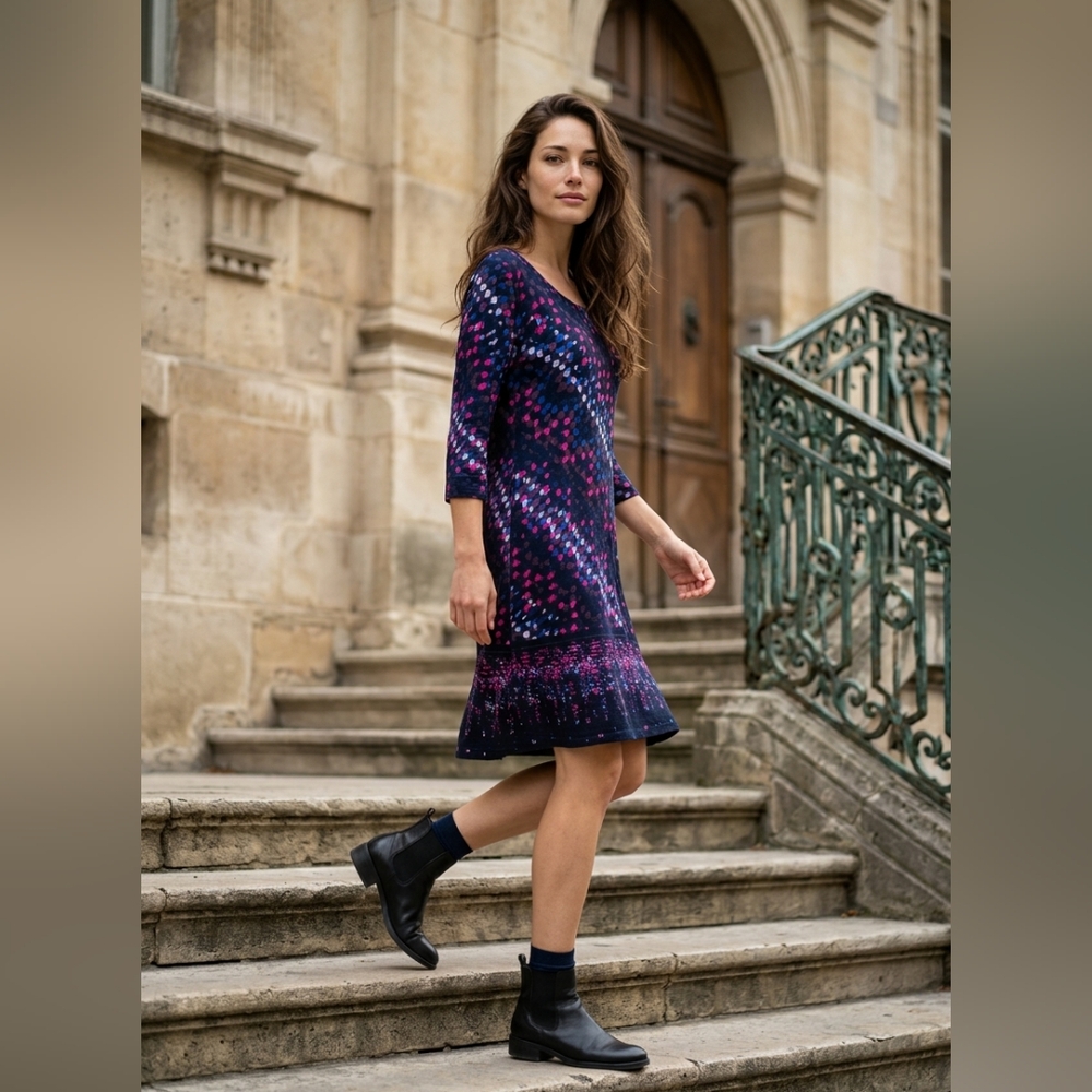 Dana Buchman Navy and Pink Midi Dress